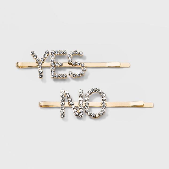 Verbiage In Faux Rhinestones Yes&no Metal Bobby Pins 2ct - Wild Fable Gold