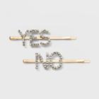 Verbiage In Faux Rhinestones Yes&no Metal Bobby Pins 2ct - Wild Fable Gold