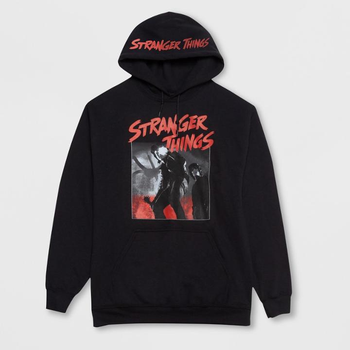 Men's Short Sleeve Stranger Things Dustin & Steve Hooded Pullover Sweatshirt - Black Basin
