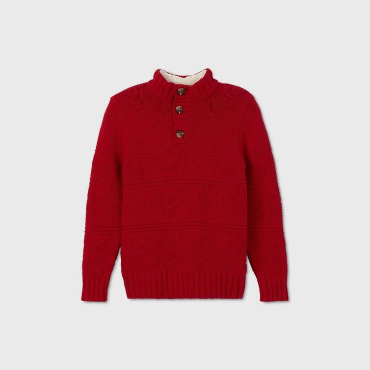 Boys' Holiday Striped Mock Neck Sweater - Cat & Jack Red