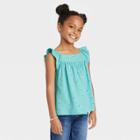 Girls' Ruffle Short Sleeve Woven Shirt - Cat & Jack Turquoise Blue