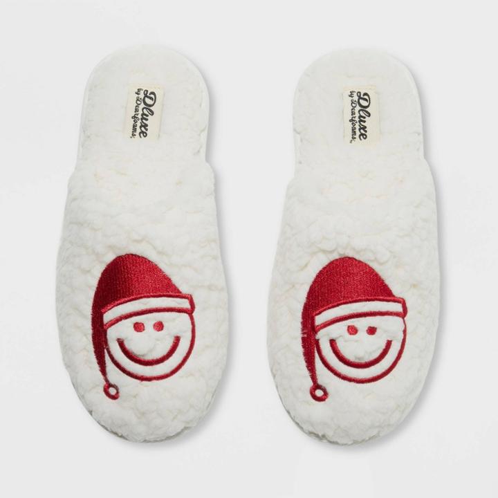 Women's Dluxe By Dearfoams W Happy Face Slide Slippers - Cream