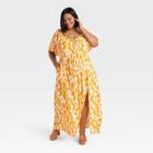 Women's Flutter Short Sleeve Dress - Ava & Viv Abstract Yellow