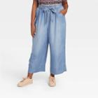 Women's Plus Size Mid-rise Tie-front Cropped Wide Leg Pants - Knox Rose Blue