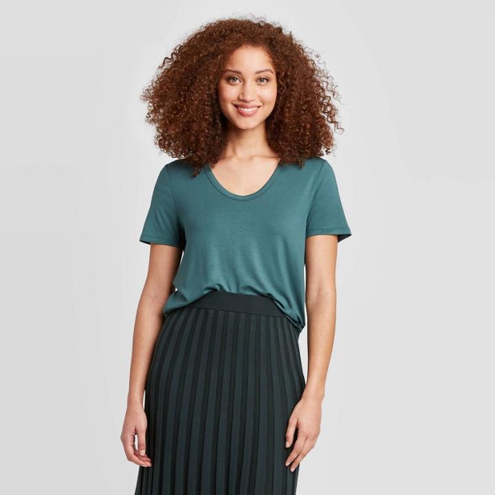 Women's Short Sleeve Scoop Neck T-shirt - A New Day Teal Xs, Women's, Blue