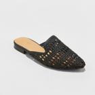 Women's Whisper Wide Width Woven Backless Slip On Mules - Universal Thread Black 9.5w,
