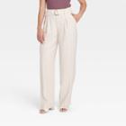 Women's High-rise Relaxed Fit Straight Belted Trousers - A New Day Cream