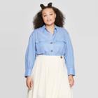 Women's Plus Size Long Sleeve Button-down Shirt - Who What Wear Blue