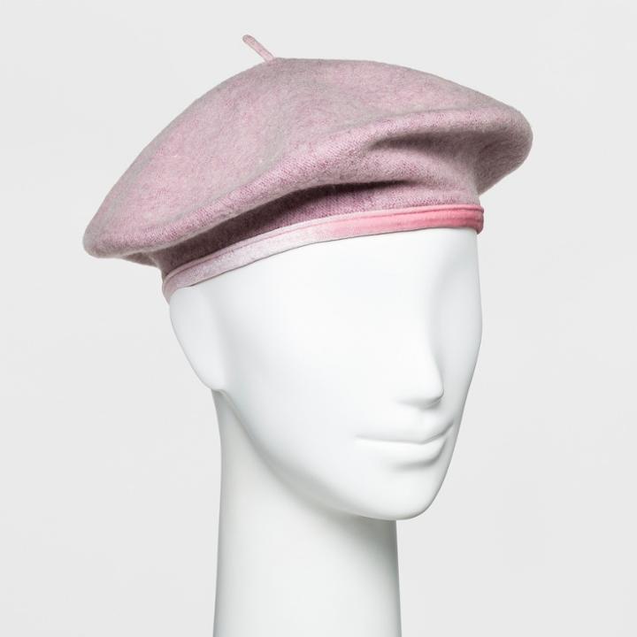 Women's Wool Velvet Trim Beret - A New Day Blush,