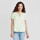 Women's Polka Dot Short Sleeve V-neck Button-front Top - Universal Thread Green