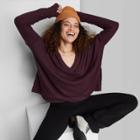 Women's Long Sleeve V-neck Cozy Rib T-shirt - Wild Fable Berry Purple