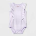 Baby Girls' Striped Ruffle Short Sleeve Bodysuit - Cat & Jack Light Purple Newborn