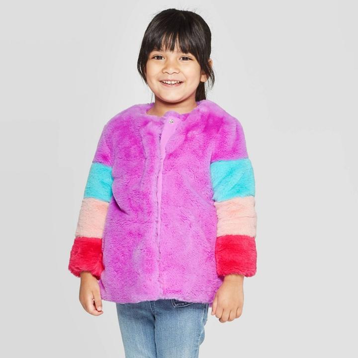 Toddler Girls' Pieced Faux Fur Jacket - Cat & Jack Violet