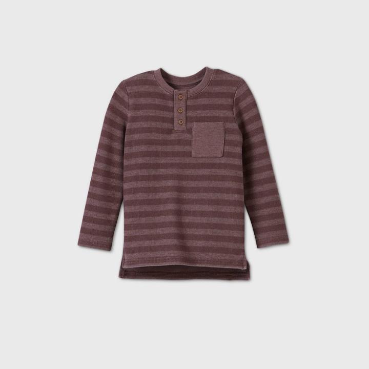 Toddler Boys' Long Sleeve Double Knit Striped T-shirt - Cat & Jack Burgundy
