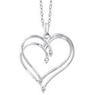 Target Women's Sterling Silver Round-cut White Diamond Prong Set Double Heart Pendant - White