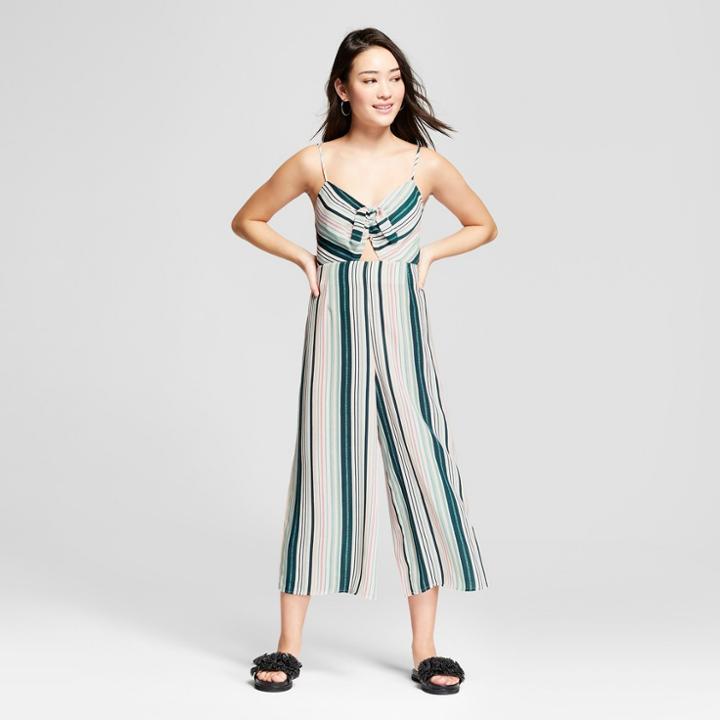 Women's Striped Tie Jumpsuit - Xhilaration Green Stripe