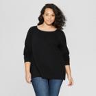 Women's Plus Size Long Sleeve Crew Neck T-shirt - Universal Thread Black