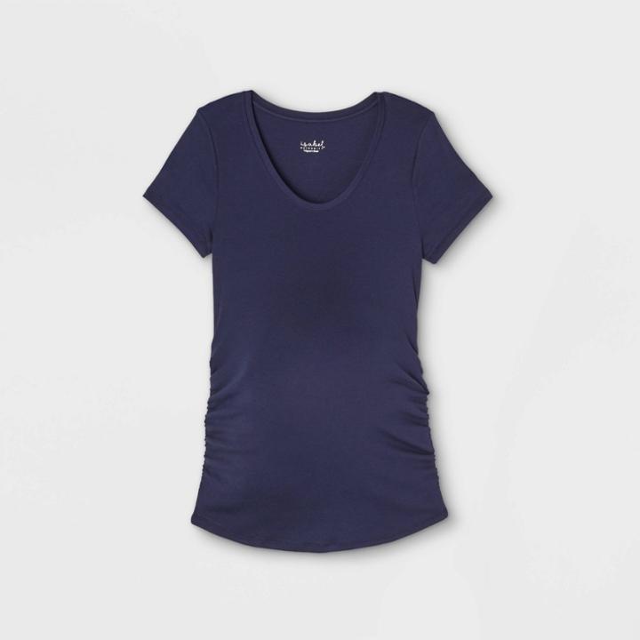 Maternity Short Sleeve Scoop Neck Side Shirred T-shirt - Isabel Maternity By Ingrid & Isabel Navy