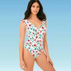 Women's Slimming Control Ruffle Sleeve One Piece Swimsuit - Beach Betty By Miracle Brands White Floral S, Women's, Size: Small,
