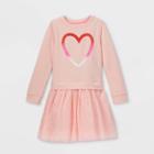 Girls' Long Sleeve 'valentine's Day Heart' Knit Tulle Dress - Cat & Jack Pink