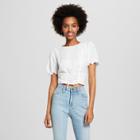 Women's Short Sleeve Top With Corset Detail - Xhilaration Linen White