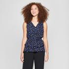 Women's Sleeveless Printed Ruffle Wrap Top - A New Day Navy