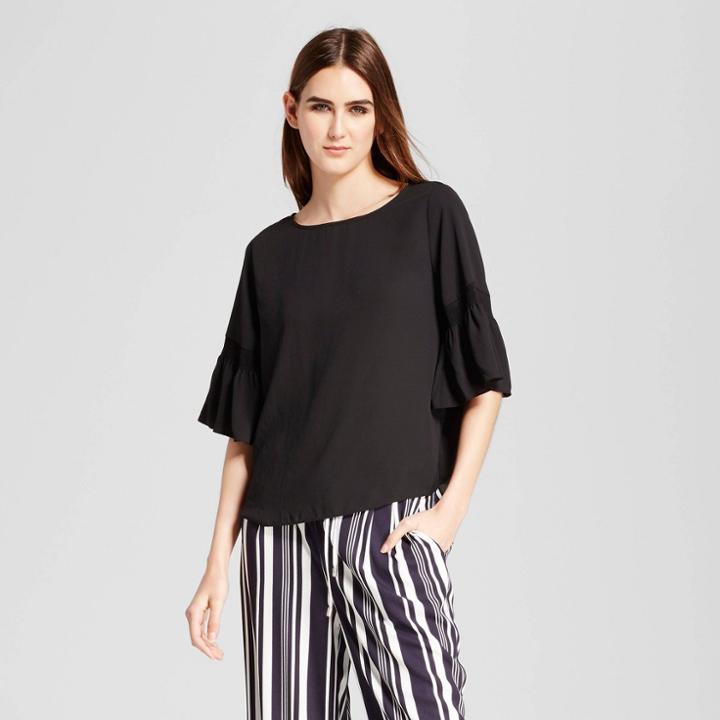 Women's Shirred Bell Sleeve Top - Mossimo Black