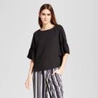 Women's Shirred Bell Sleeve Top - Mossimo Black