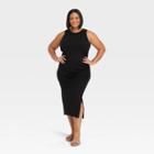 Women's Plus Size Sleeveless Ruched Side Slit Bodycon Dress - Ava & Viv Black