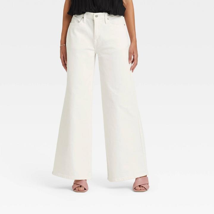 Women's High-rise Wide Leg Jeans - A New Day White