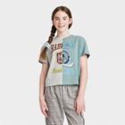 Girls' Boxy Cropped Graphic T-shirt - Art Class Gray/teal
