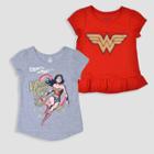 Toddler Girls' 2pk Dc Comics Wonder Woman Short Sleeve T-shirt - Red