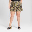 Women's Plus Size Leaf Print Utility Shorts - Who What Wear Green/brown 24w, Green/brown