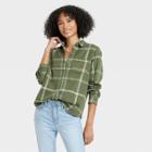 Women's Relaxed Fit Long Sleeve Flannel Button-down Shirt - Universal Thread Green Plaid