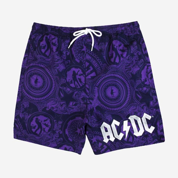 Ac/dc Men's 7 Elastic Waist Printed Swim Shorts - Dark Purple