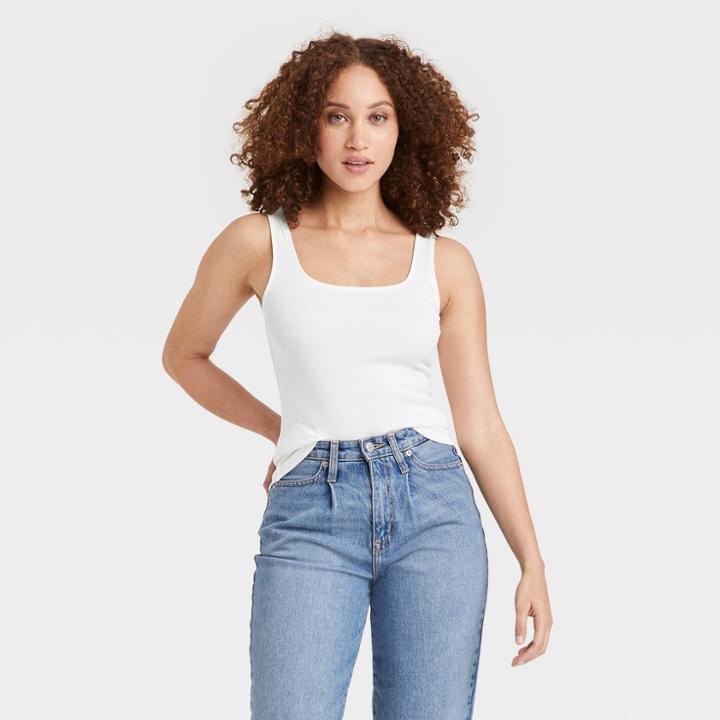 Women's Square Neck Tank Top - A New Day White