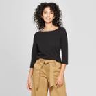 Women's 3/4 Sleeve Boat Neck Top - A New Day Black
