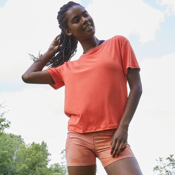 Women's Short Sleeve Top With Keyhole Back - Joylab Paprika Red