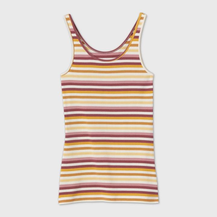 Women's Striped Slim Fit Any Day Tank Top - A New Day White/red/yellow