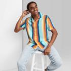 Men's Painted Striped Print Button-down Shirt - Original Use Aqua/stripe