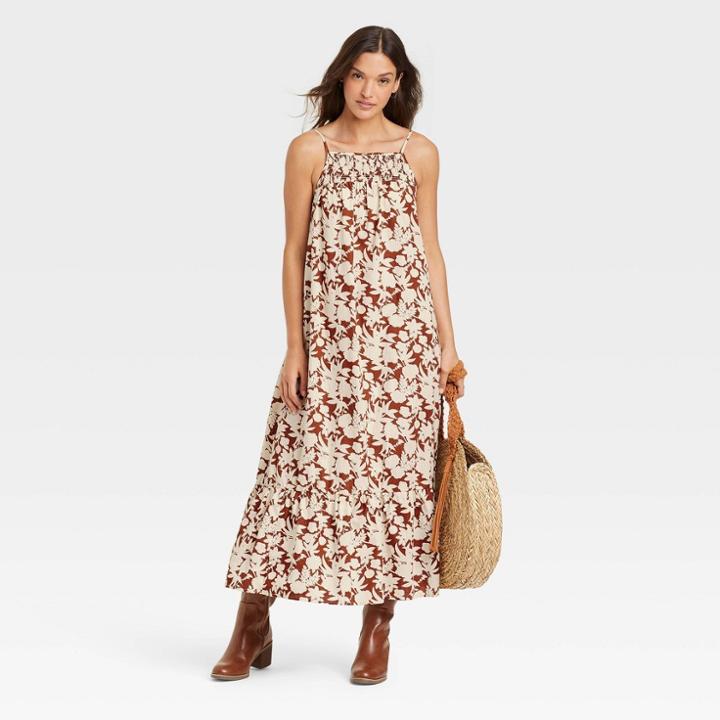Women's Sleeveless Tiered Dress - Universal Thread Brown Floral