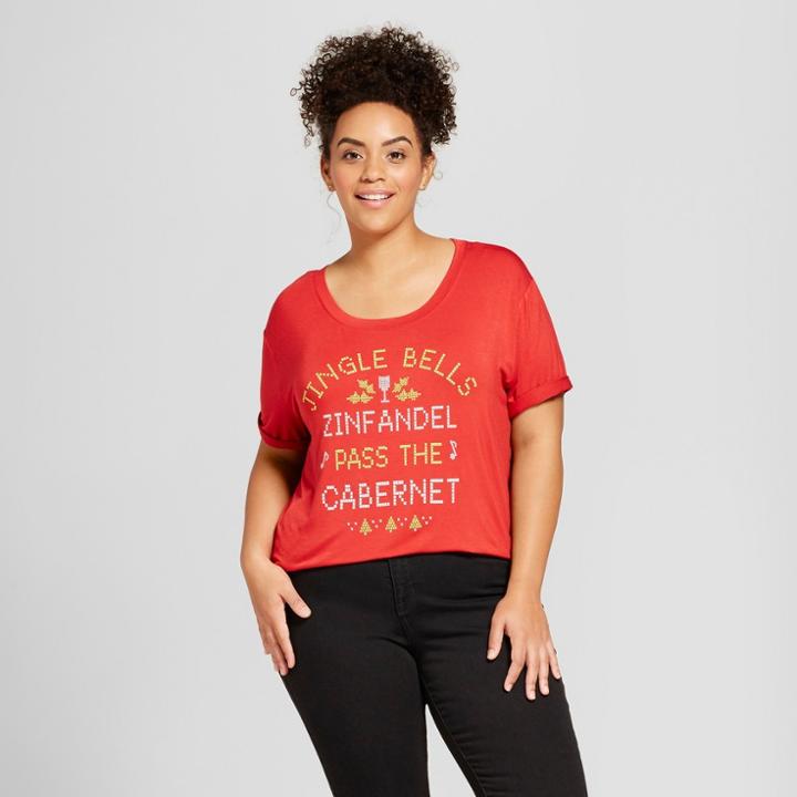 Women's Plus Size Short Sleeve Jingle Bells Holiday Graphic T-shirt - Fifth Sun (juniors') Red