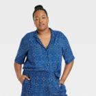 Iml Women's Plus Size Bandana Souvenir Short Sleeve Graphic Button-up Shirt - Indigo