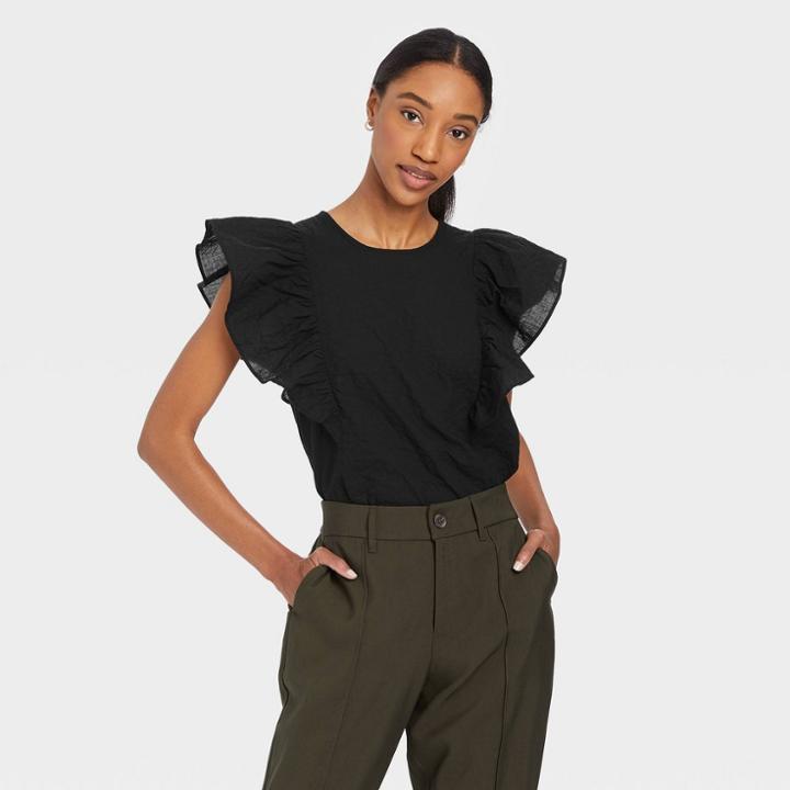 Women's Flutter Sleeve Tank Top - A New Day Black