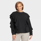 Women's Plus Size Ruffle Sweatshirt - A New Day Black