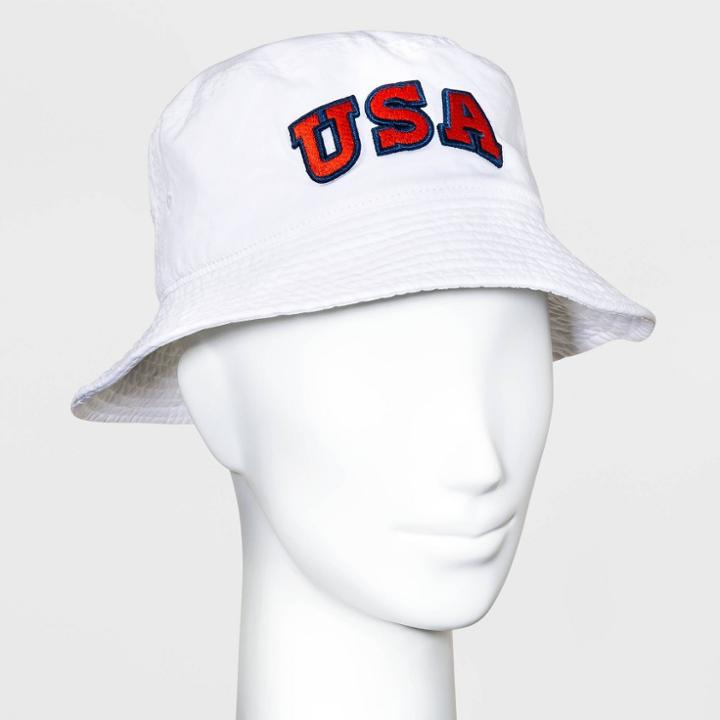 Mighty Fine Adult Usa Bucket Cap - White