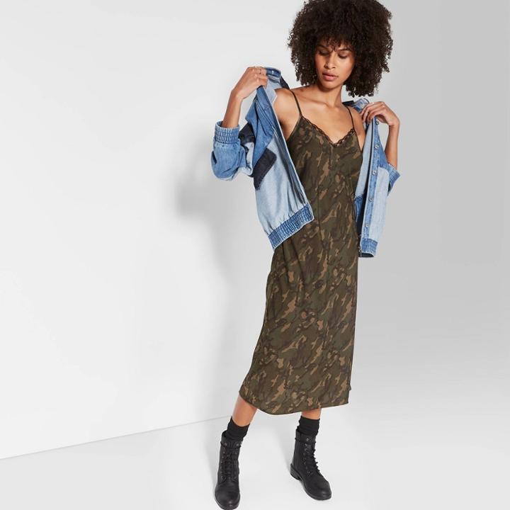 Women's Camo Print Sleeveless V-neck Midi Slip Dress - Wild Fable Olive Xs, Women's, Green