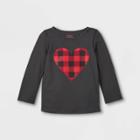 Toddler Girls' Adaptive Buffalo Check Heart Long Sleeve Graphic T-shirt - Cat & Jack Dark Gray