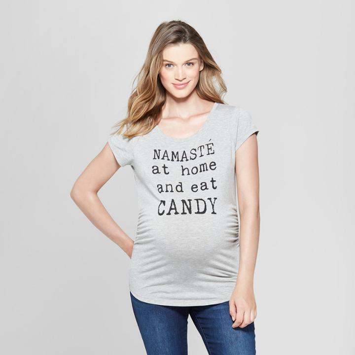 Maternity Short Sleeve Namaste At Home And Eat Candy T-shirt - Grayson Threads - Gray