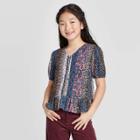 Petitegirls' Short Sleeve Button-front Gauze Top - Art Class Black S, Girl's, Size: Small,